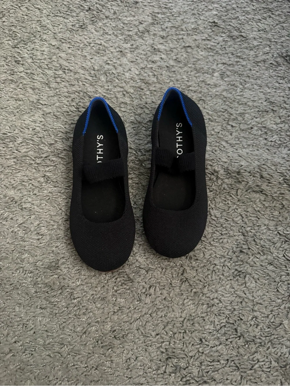 Rothy's Black Knit Mary Jane Flats with Blue Trim Sz 13